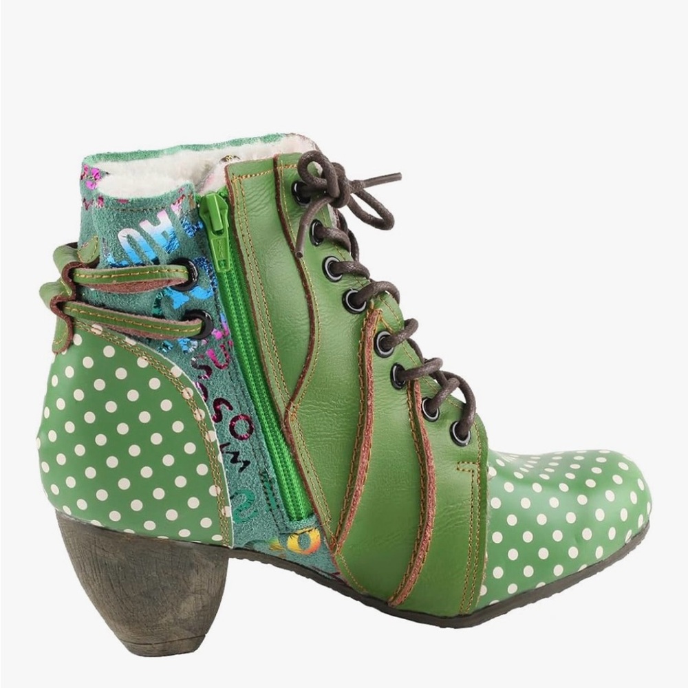 Green Colorful Polka Dot Ankle Boots - Picture 2 of 4